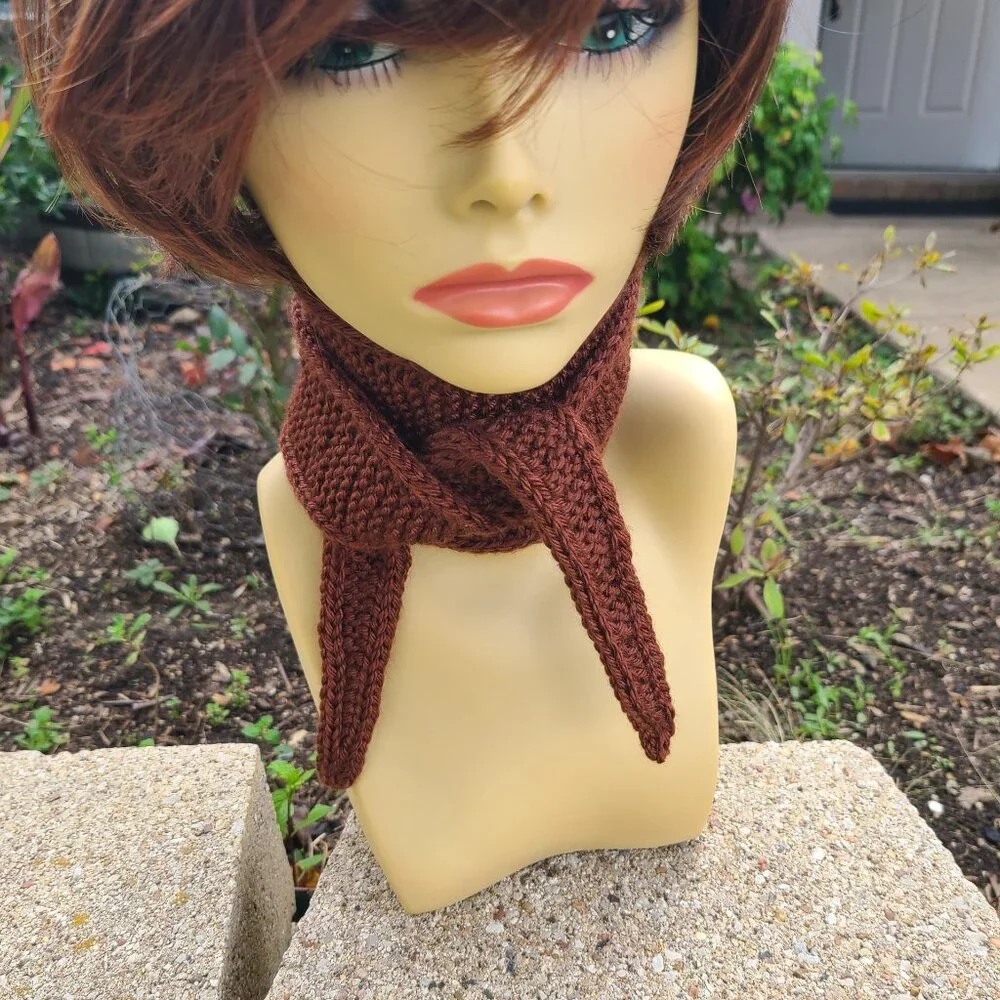 Sophie scarf Neck scarf small scarf Chocolate Brown scarf Knitted Handmade Scarf